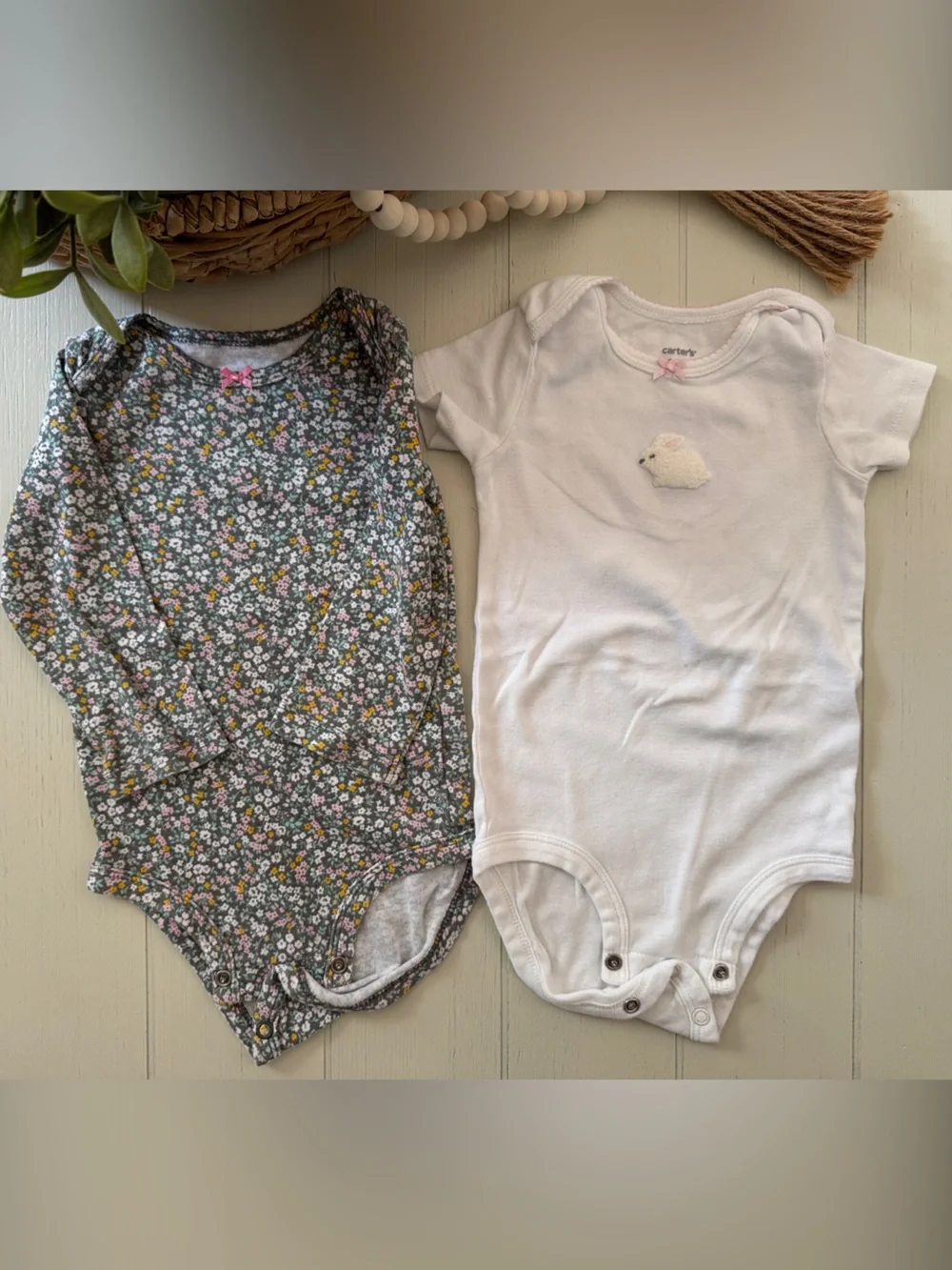 Baby Girl Pink, White & Floral Bodysuit Set